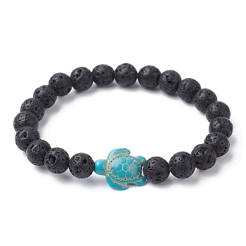 Natural Lava Rock & Synthetic Turquoise Turtle Beaded Stretch Bracelet, Inner Diameter: 2-1/8 inch(5.5cm)