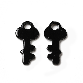 Spray Painted 201 Stainless Steel Charms, Key Charm, Black, 13x6.5x1mm, Hole: 1.5mm