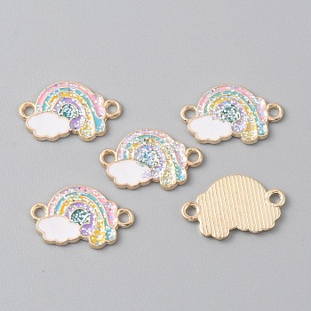 Alloy Colorful Enamel Connector Charms, with Paillette, Light Gold, Rainbow Pattern, 20x12.5x1mm, Hole: 1.8mm