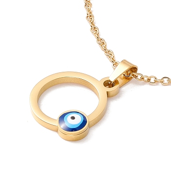 Ion Plating(IP) 304 Stainless Steel Ring with Evil Eye Pendant Necklace with Enamel for Women, Golden, 18.5 inch(47cm)