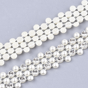 ABS Plastic Imitation Pearl Beaded Trim Garland Strand, Great for Door Curtain, Wedding Decoration DIY Material, with Rhinestone, Creamy White, 15x3mm, 10yards/roll