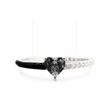 Heart Brass Micro Pave Cubic Zirconia Finger Rings for Women, with Enamel, Platinum, Inner Diameter: 17~18mm