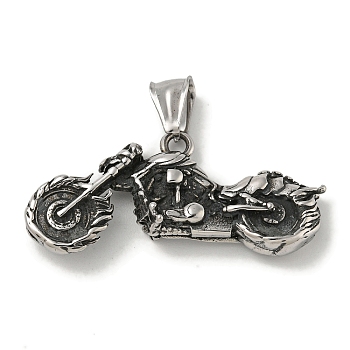 316 Surgical Stainless Steel Pendants, Motorbike Charm, Antique Silver, 19x47x8mm, Hole: 4x8mm