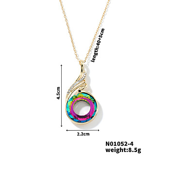 Cute and Stylish Phenix Glass Pendant Necklace, with Brass Cable Chain for Women, Perfect for Any Outfit, Medium Violet Red, 15.75 inch(40cm)+5cm