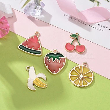 15Pcs 5 Style Light Gold Plated Fruit Theme Alloy Enamel Pendants(ENAM-ZZ0001-06)-6