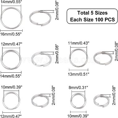 500pcs 5 Style 304 Stainless Steel Split Rings(STAS-UN0026-11)-5