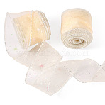 Polyester Deco Mesh Ribbons, Star Pattern, Tulle Fabric, Fancy Tulle Roll Spool Fabric For Skirt Making, Beige, 2-1/8 inch(55mm)(OCOR-TAC0024-004F)