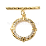 Brass Micro Pave Clear Cubic Zirconia Toggle Clasps, Cadmium Free & Nickel Free & Lead Free, Ring, Real 18K Gold Plated, 27mm, Bar: 25x4x2mm, Hole: 1mm; Ring: 21.5x19.5x2mm, Hole: 1.2mm(KK-N254-79G)
