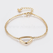 304 Stainless Steel Cable Chain Bracelets, with Lobster Claw Clasps and Triangle Links, Golden, 7-1/8 inch(180mm), 1.5mm(BJEW-I243-09G)