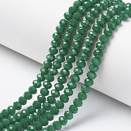 Opaque Solid Color Glass Beads Strands, Faceted, Rondelle, Green, 6x5mm, Hole: 1mm, about 92~94pcs/strand, 17~17.5 inch(42.5~43.75cm)(EGLA-A034-P6mm-D09)