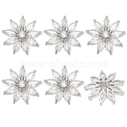 6Pcs 1-Hole Alloy Micro Pave Clear Cubic Zirconia Shank Buttons, Flower, Platinum, 16~17.5x8.5mm, Hole: 1.8mm(BUTT-FG0001-27)