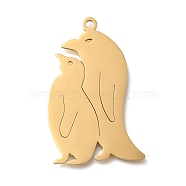 304 Stainless Steel Pendants, Laser Cut, Penguin Charm, Real 18K Gold Plated, 38x25x1.5mm, Hole: 2mm(STAS-S144-09G)