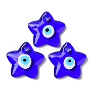 Handmade Evil Eye Lampwork Pendants, Star Charm, Blue, 38x40x6.5mm, Hole: 4.5mm(LAMP-I026-12-A)