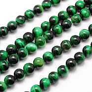Natural Tiger Eye Beads Strands, Dyed & Heated, Round, Green, 6mm, Hole: 1mm, about 62pcs/strand, 15.75 inch(G-G544-6mm-03)