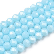 Electroplate Glass Beads Strands, Pearl Luster Plated, Faceted, Rondelle, Light Blue, 4x3mm, Hole: 0.4mm, about 123~127pcs/strand, 16.5~16.9 inch(42~43cm)(EGLA-A034-P4mm-A04)
