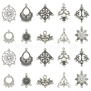 24Pcs 12 Style Tibetan Style Chandelier Component Links, Teardrop/Flower/Rhombus, Antique Silver, 24~36x15.5~33.5x1~3.5mm, Hole: 1~2mm, 2pcs/style(TIBEP-YW0001-73)
