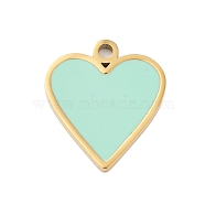 Ion Plating(IP) 304 Stainless Steel Enamel Pendants, Heart Charm, Aquamarine, Golden, 18x16x1mm, Hole: 1.8mm(STAS-Z078-23G)