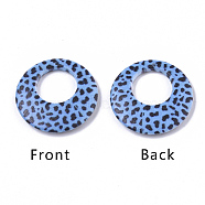 Double Opaque Spray Painted Acrylic Pendants, Flat Round with Leopard Print Pattern, Light Sky Blue, 25x3.5mm, Hole: 1.2mm(MACR-S361-37E)