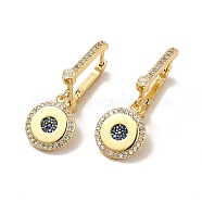 Brass Cubic Zirconia Hoop Earrings, Evil Eye Dangle Earring for Women, Real 18K Gold Plated, 27mm, Pin: 0.8mm(KK-H433-57G)