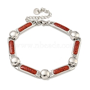 304 Stainless Steel Enamel Rectangle Link Chain Bracelets with Glitter Powder, FireBrick, 7-1/8 inch(18cm)(BJEW-S153-04P-03)