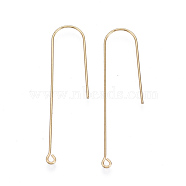 Brass Earring Hooks, with Horizontal Loop, Nickel Free, Real 18K Gold Plated, 45x10mm, Hole: 1.4mm, 18 Gauge, Pin: 1mm(KK-N231-53-NF)