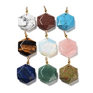 Natural & Synthetic Mixed Gemstone Pendants, with Rack Plating Golden Tone Brass Loops, Faceted Star, 39~40x25x8.5~10mm, Hole: 3mm(G-F757-A)