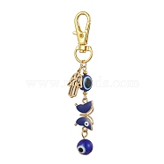 Alloy Enamel Pendant Decorations, Resin Beads and Swivel Lobster Claw Clasps Charm, Hamsa Hand, Butterfly, 85mm(HJEW-JM01677-05)