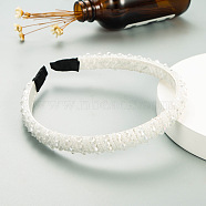 Bling Bling Glass Beaded Hairband, Party Hair Accessories for Women Girls, White, 12mm(OHAR-PW0007-27B)