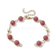 Dyed Natural Lava Rock Round Beaded Chain Bracelet Making, with Golden 304 Stainless Steel Findings, Fit for Connector Charms, Indian Red, 6-3/4 inch(17cm)(AJEW-JB01206-03)
