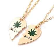 BEST BUDS Alloy Pendant Necklaces, Valentine's Day Broken Heart Necklaces, Golden, Dark Green, 17.71 inch(45cm), 2.2mm, 2pcs/set(NJEW-K124-03A-G)