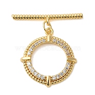 Brass Micro Pave Clear Cubic Zirconia Toggle Clasps, Ring, Real 18K Gold Plated, 27mm, Bar: 25x4x2mm, Hole: 1mm; Ring: 21.5x19.5x2mm, Hole: 1.2mm(KK-N254-79G)