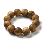 20mm Round Wood Beaded Stretch Bracelets, BurlyWood, Inner Diameter: 2-3/8 inch(6.1cm)(BJEW-B080-10A)