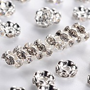 Brass Rhinestone Spacer Beads, Grade AAA, Wavy Edge, Nickel Free, Silver Color Plated, Rondelle, Crystal, 5x2.5mm, Hole: 1mm(RB-A014-L5mm-01S-NF)