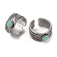 Synthetic Turquoise Cuff Rings, Alloy Wide Band Open Rings for Women, Cadmium Free & Lead Free, Antique Silver, 10.5mm, Inner Diameter: Adjustable(RJEW-B107-10AS)