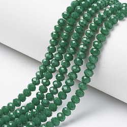 Opaque Solid Color Glass Beads Strands, Faceted, Rondelle, Green, 6x5mm, Hole: 1mm, about 83~85pcs/strand, 38~39cm(EGLA-A034-P6mm-D09)