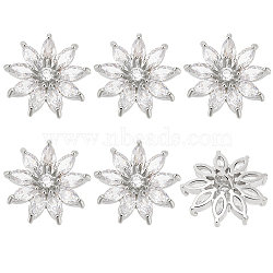 6Pcs 1-Hole Alloy Micro Pave Clear Cubic Zirconia Shank Buttons, Flower, Platinum, 16~17.5x8.5mm, Hole: 1.8mm(BUTT-FG0001-27)