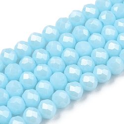 Electroplate Glass Beads Strands, Pearl Luster Plated, Faceted, Rondelle, Light Blue, 4x3mm, Hole: 0.4mm, about 113~115pcs/strand, 41~42cm(EGLA-A034-P4mm-A04)