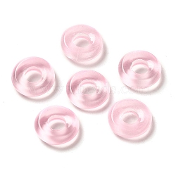 Transparent Glass European Beads, Large Hole, Flat Round, Pearl Pink, 12x4mm, Hole: 5mm(GLAA-A012-03C)