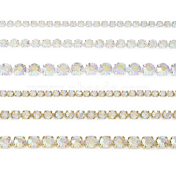 6 Styles Brass Rhinestone Strass Chains, Crystal Rhinestone Cup Chains, Platinum & Golden, 2~4x2~4mm(CHC-TA0001-05)
