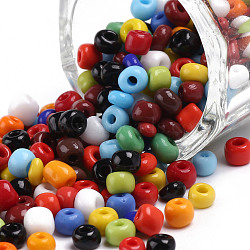 (Repacking Service Available) Glass Seed Beads, Opaque Colours Seed, Small Craft Beads for DIY Jewelry Making, Round, Mixed Color, 6/0, 4mm, about 12g/bag(SEED-C019-4mm-51)