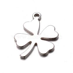 201 Stainless Steel Charms, Clover, Stainless Steel Color, 13x9.5x0.7mm, Hole: 1mm(X-STAS-D429-52)