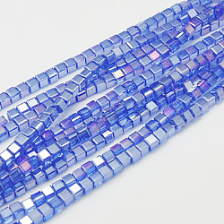 Electroplate Glass Beads Strands, AB Color Plated, Faceted, Cube, Royal Blue, 4~5x4~5x4~5mm, Hole: 1mm, 98~100pcs/strand, 40~43cm(EGLA-D018-4x4mm-79)