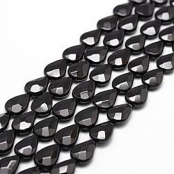 Natural Black Onyx Beads Strands, Grade A, Dyed & Heated, Faceted, Teardrop, 14x10x5mm, Hole: 1mm, about 28pcs/strand, 15.16 inch~15.35 inch(G-P161-45-14x10mm)