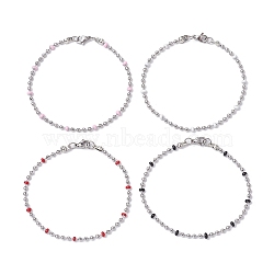 304 Stainless Steel Enamel Ball Chains Bracelets for Women, Mixed Color, 7-1/4 inch(18.5cm), 2.5mm(BJEW-JB09866)