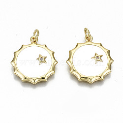 Real 16K Gold Plated Brass Micro Pave Clear Cubic Zirconia Pendants, with Jump Rings and Enamel, Nickel Free, Sun, White, 20.5x18x2.5mm, Jump Ring: 5x1mm, 3mm inner diameter(ZIRC-S067-195-NF)