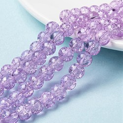 Spray Painted Crackle Glass Beads Strands, Round, Two Tone, Plum, 8mm, Hole: 1.3~1.6mm, about 100pcs/strand, 31.4 inch(CCG-Q002-8mm-04)