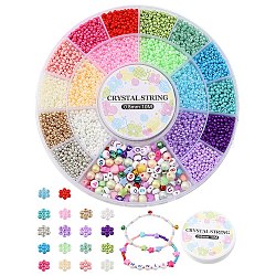 DIY Stretch Bracelet Making Kit, Including Seed Round & Acrylic Letter Beads, Aluminum Bell Charms, Mixed Color, Beads: 4461Pcs/box(DIY-YW0007-65)