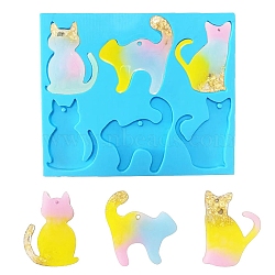 Cat DIY Pendant Silhouette Silicone Molds, Resin Casting Molds, for UV Resin & Epoxy Resin Jewelry Making, Deep Sky Blue, 145x123x5mm(DIY-Q034-01)