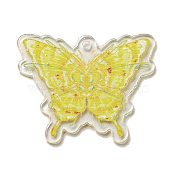 Acrylic Pendant, Butterfly, Yellow, 34x42.5x2.5mm, Hole: 2mm(OACR-H117-05F)