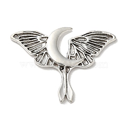 Tibetan Style Alloy Pendants, Butterfly with Moon Charm, Antique Silver, 28.5x38.5x2.5mm, Hole: 1.5mm(TIBE-P002-02AS)
